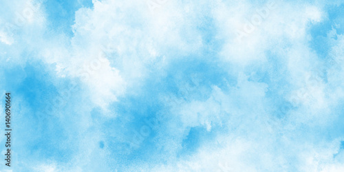 Watercolor illustration art marble painting abstract blue color texture, blue sky with clouds  aquarelle paint blue paper textured canvas perfect light sky blue shades watercolor background.