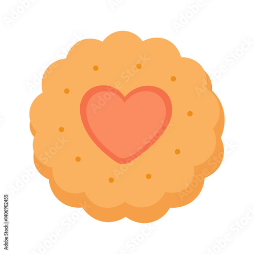 Cute cartoon cookie with heart center. Sweet dessert illustration in soft flat vector style.