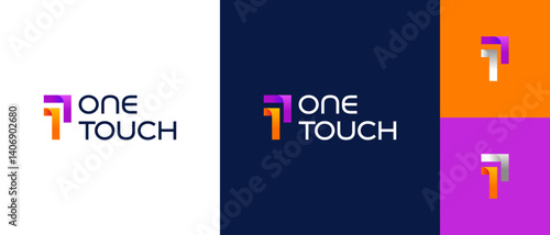 Number 1 ( One ) and arrow with square , geometric technology logo design	
