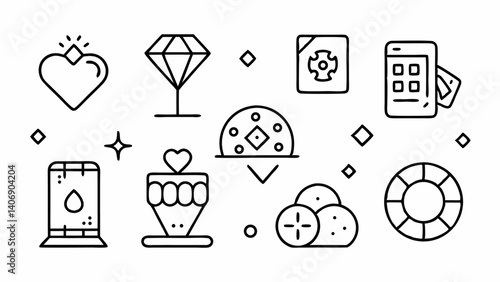 Linear Icon Set Featuring Gambling and Casino Related Elements Ideal for Online Gaming Platforms Casino Promotions and Betting Application Interfaces