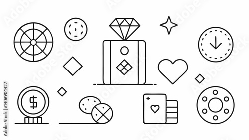 Stylized Collection of Casino and Gambling Icons in an Outline Style Suitable for Game Development Casino Promotions and Digital Marketing Campaigns