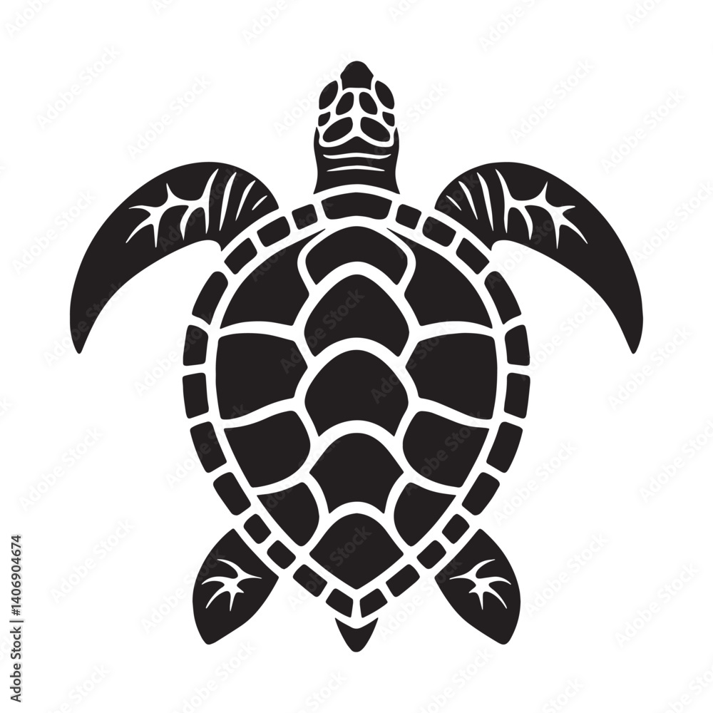Fototapeta premium Vivid Painted Turtle silhouette, gliding peacefully through the stream – Painted Turtle illustration – Minimalist Painted Turtle vector – Reptile silhouette