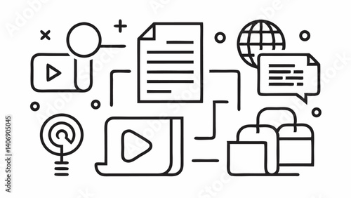 Media and News Icons in a Simple Line Art Style Ideal for News Agencies Press Media Platforms and Broadcasting Visual Design Elements
