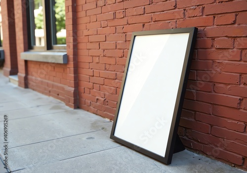 Poster leaning on red brick wall with perspective view