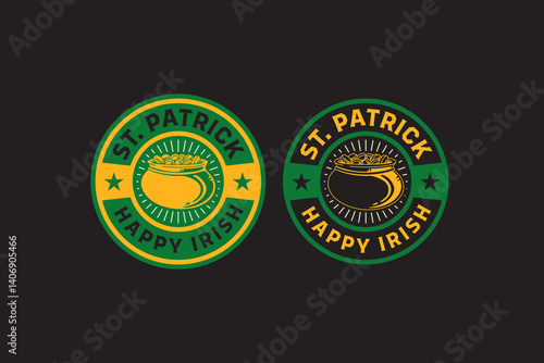 pot full of gold, junk of coins retro vintage badge logo vector design collection set for saint patrick's day, event, party, celebration