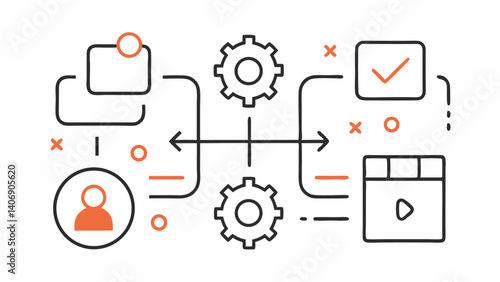 Optimized Workflow and Process Management Icons in a Simple Line Art Style Designed for Professional Use in Business and System Planning Presentations