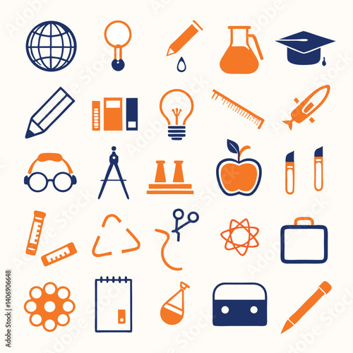 Vector education icons set features flat design symbols for school, science, medical, and chemistry illustrations