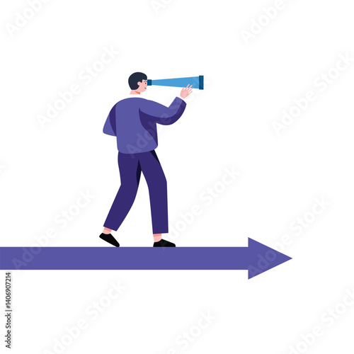 Man Looking Through Telescope on Arrow Symbolizing Vision and Future