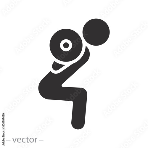 workout squat, athlete squats with barbell icon, deadlift, fitness, flat vector illustration
