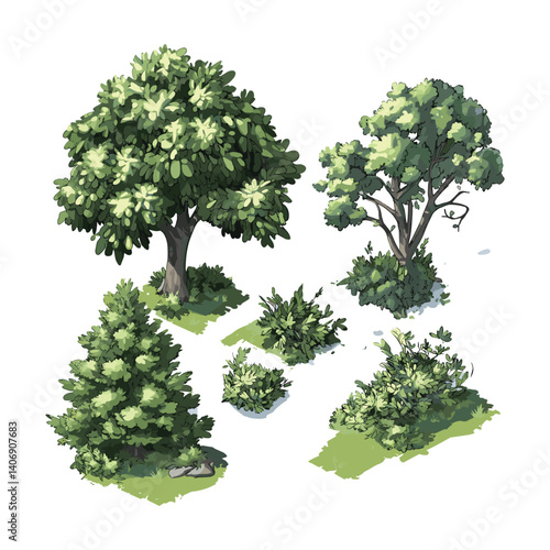Isometric Forest Tree Pack Illustration