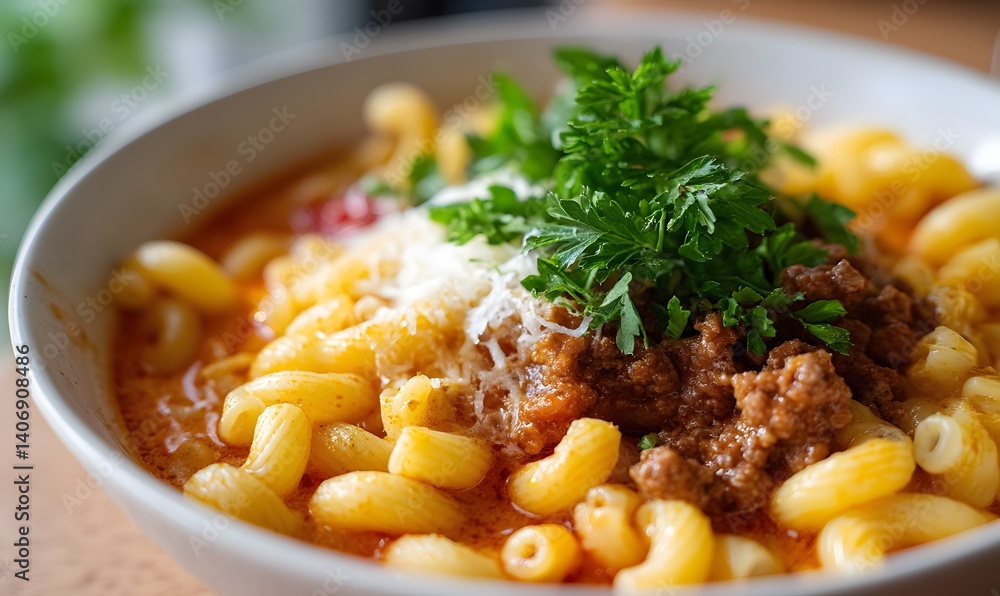 delicious Creamy Ground Beef and Macaroni Tomato Soup, Generative AI delicious Creamy Ground Beef and Macaroni Tomato Soup, Generative AI