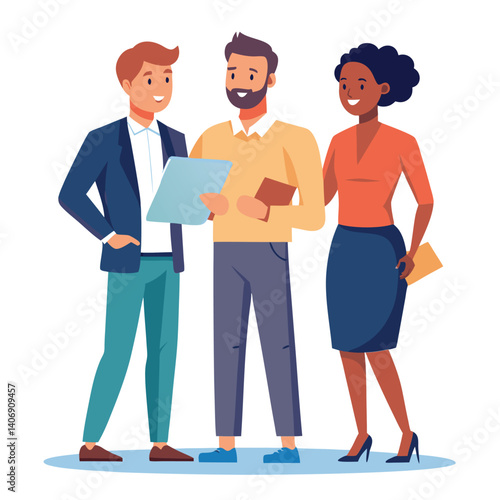 three-diverse-business-partners-standing-and-discus vector image on white background