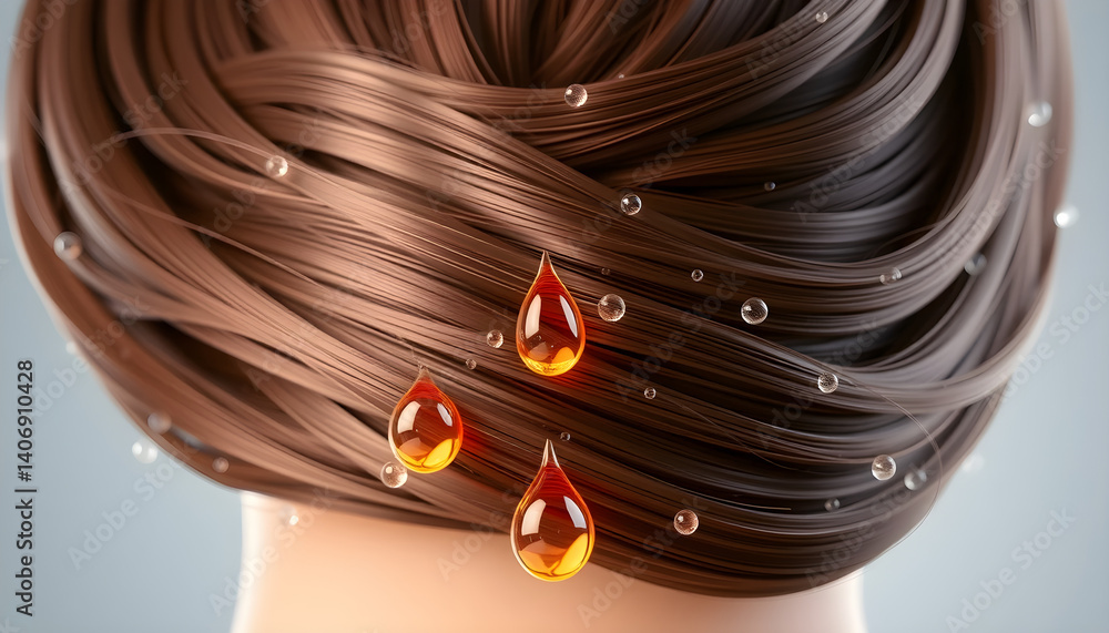 Fototapeta premium Hair care product brown hair oil treatment nourishment hydration beauty and shine for healthy hair 100
