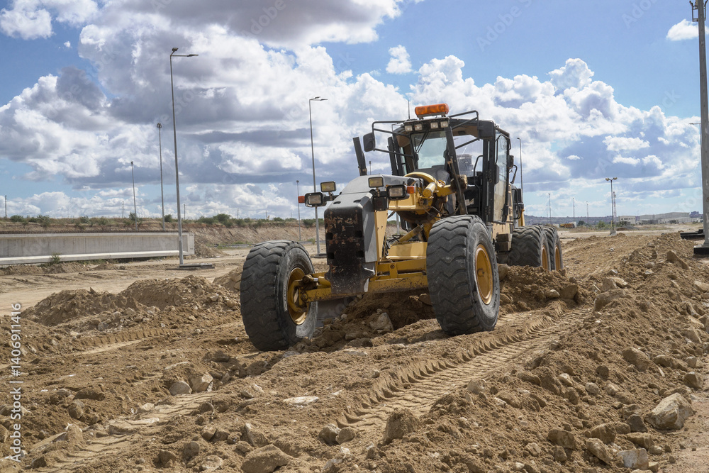 Land Leveling with Heavy Grader in Action