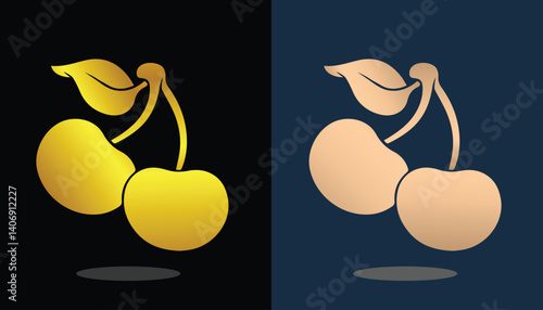 vector image of a beautiful and unique cherry fruit in gold color with a black and white background