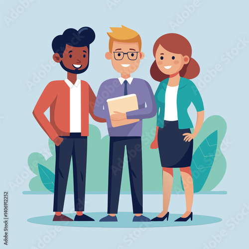 three-diverse-business-partners-standing-and-discus vector image on white background