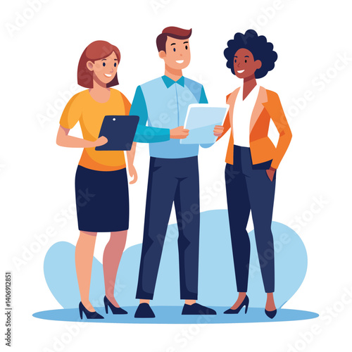 three-diverse-business-partners-standing-and-discus vector image on white background