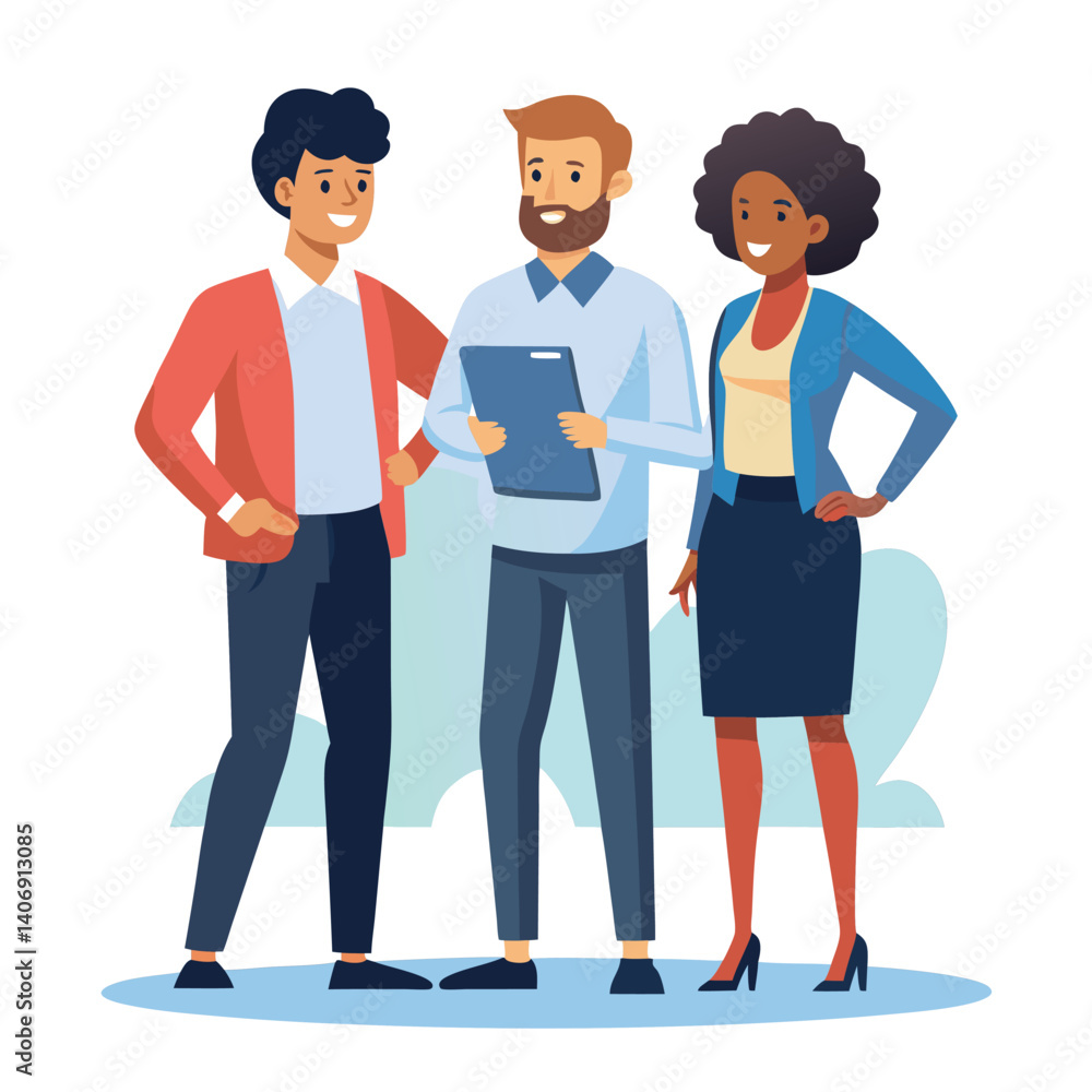 three-diverse-business-partners-standing-and-discus vector image on white background three-diverse-business-partners-standing-and-discus vector image on white background