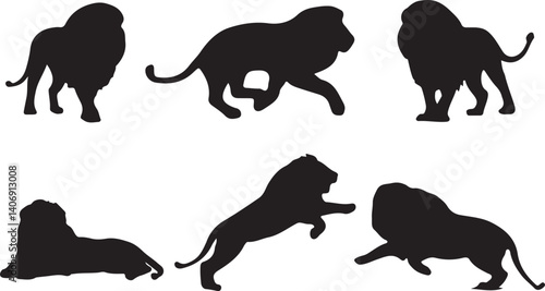 Lion Silhouettes in Different Powerful and Majestic Stances for Design Use