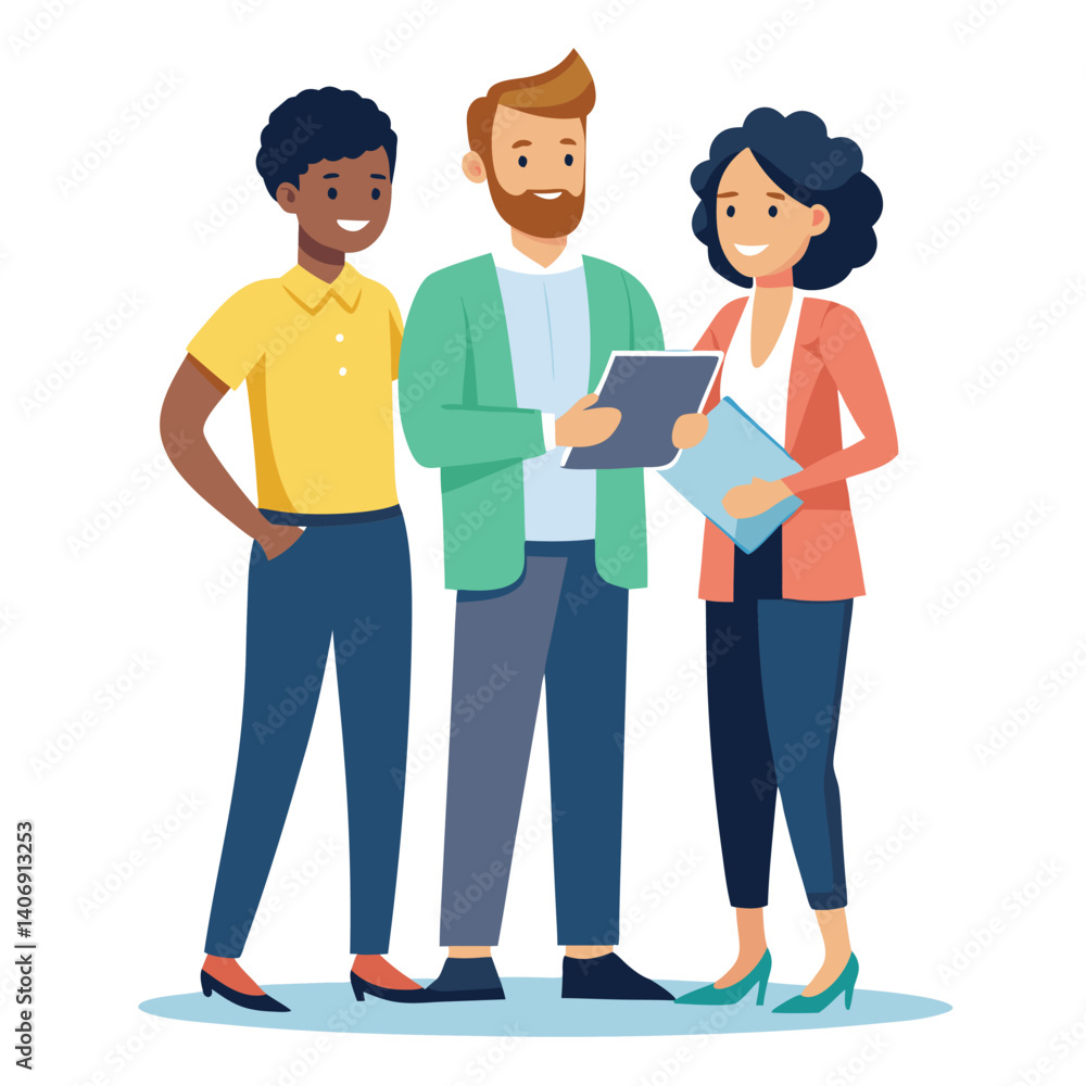 three-diverse-business-partners-standing-and-discus vector image on white background three-diverse-business-partners-standing-and-discus vector image on white background
