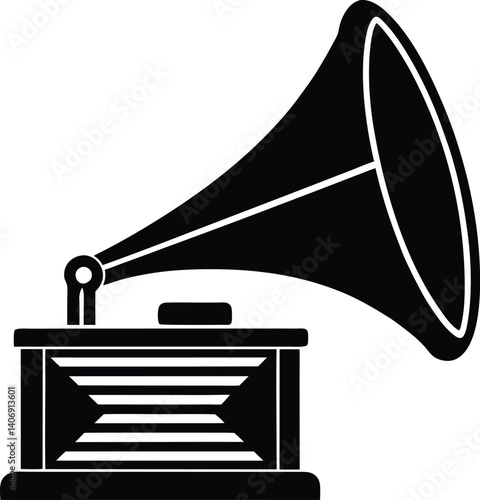 Phonograph Horn-Shaped Speaker Silhouette Vector