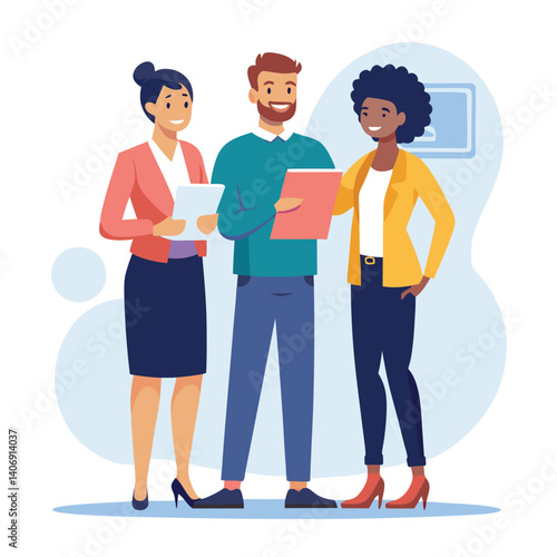 three-diverse-business-partners-standing-and-discus vector image on white background