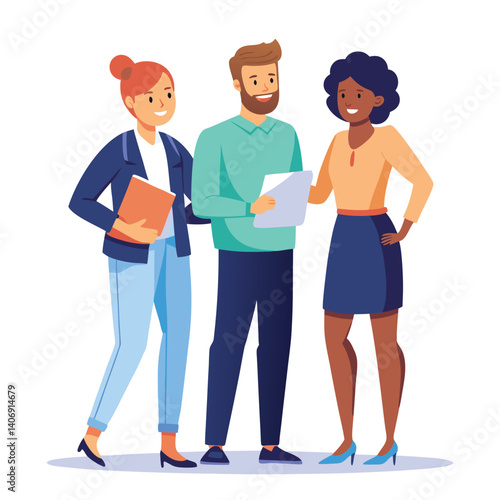 three-diverse-business-partners-standing-and-discus vector image on white background