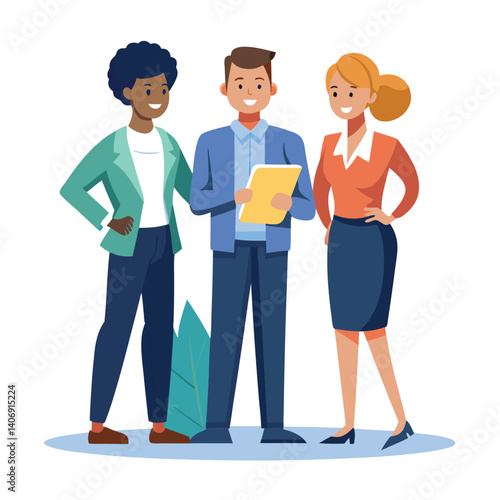 three-diverse-business-partners-standing-and-discus vector image on white background