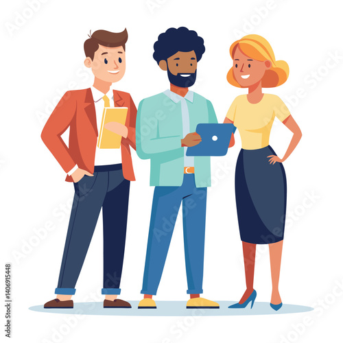three-diverse-business-partners-standing-and-discus vector image on white background