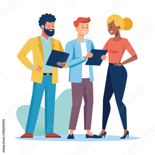 three-diverse-business-partners-standing-and-discus vector image on white background