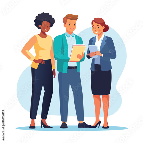 three-diverse-business-partners-standing-and-discus vector image on white background