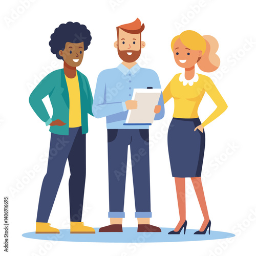 three-diverse-business-partners-standing-and-discus vector image on white background