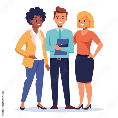 three-diverse-business-partners-standing-and-discus vector image on white background