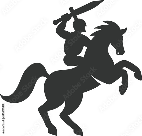 Silhouette Knight Riding Horse with Sword on Transparent Background Art