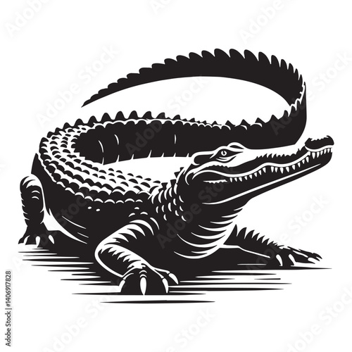 Lurking Crocodile silhouette, waiting in ambush for its next meal – Crocodile illustration – Crocodile vector – Reptile silhouette

