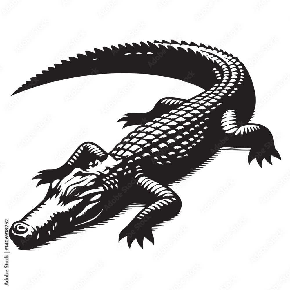 Fototapeta premium Stealthy Crocodile silhouette, blending into its environment – Crocodile illustration – Crocodile vector – Reptile silhouette