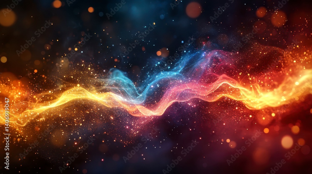 Obraz premium Colorful Abstract Light Waves in Dark Cosmic Background