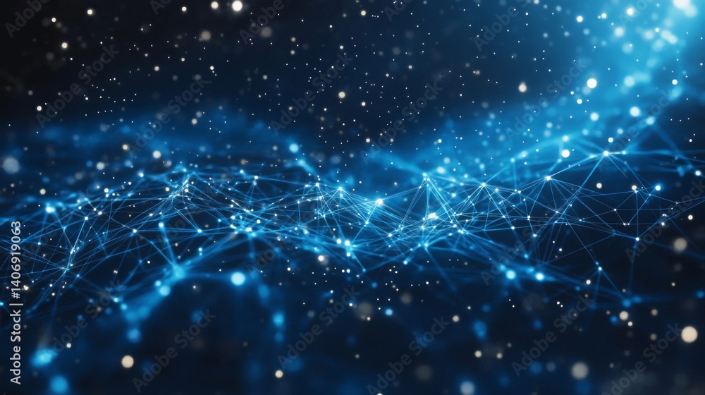Obraz premium Abstract Blue Network Connections in Cosmic Space