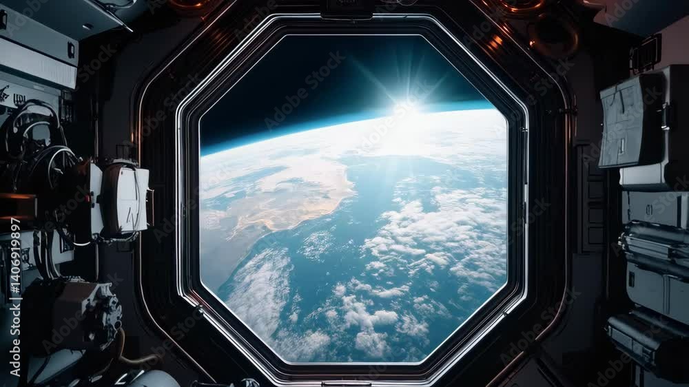 View of Earth from the International Space Station during sunrise showcasing stunning clouds and land formations View of Earth from the International Space Station during sunrise showcasing stunning clouds and land formations