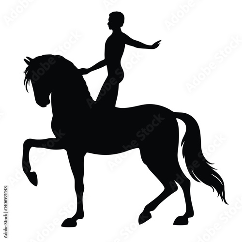 Silhouette of Bareback Rider on Horse With Transparent Background Elegant Pose