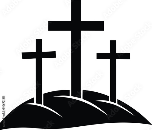 Christian cross sign on mountain vector illustration, 