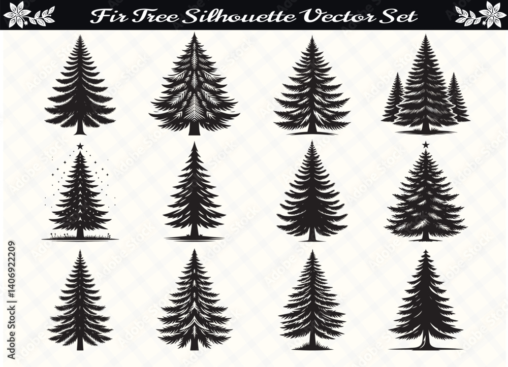 Obraz premium Black Color Fir Tree Silhouette Vector Illustration for Digital and Print Design