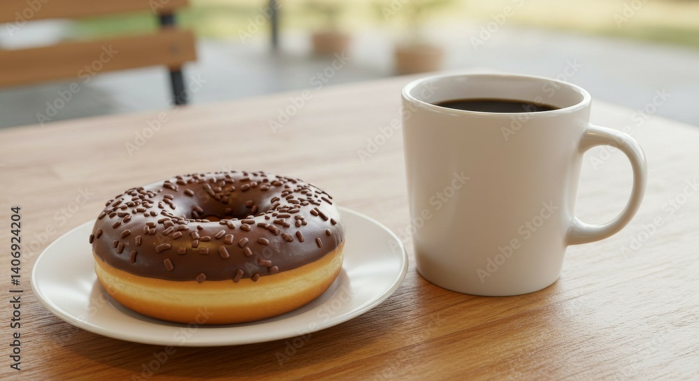 Chocolate Donut and Coffee on Table