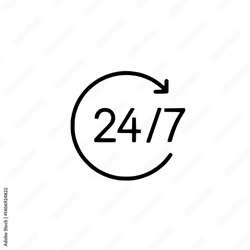 Outline icon representing 24/7 service availability concept