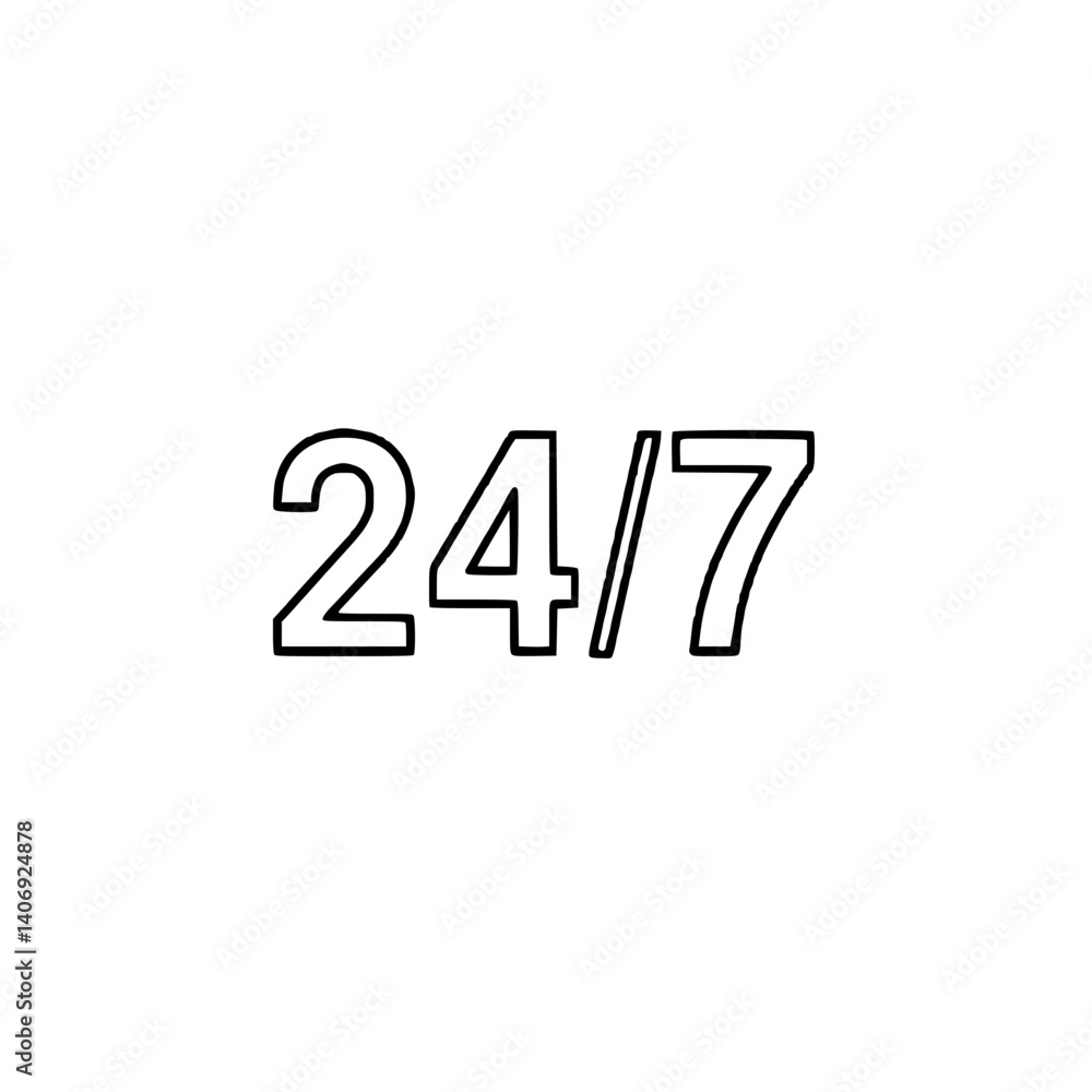 A minimalistic 24/7 icon representing the concept of service availability