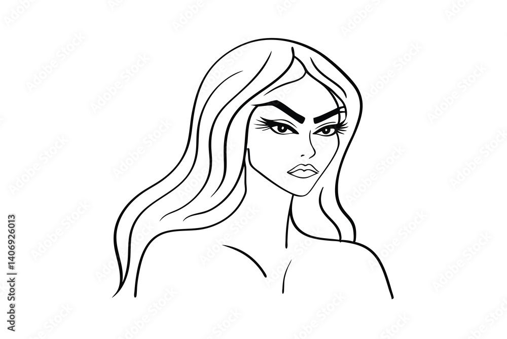 Elegant Woman Illustration With Long Hair And Sharp Features Vector Art Elegant Woman Illustration With Long Hair And Sharp Features Vector Art