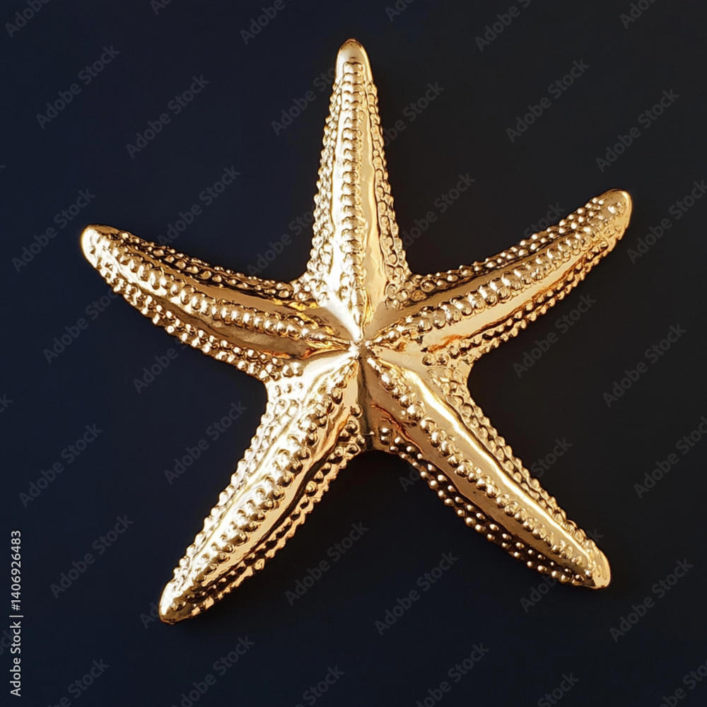 Star fish in gold chrome on a solid background Star fish in gold chrome on a solid background