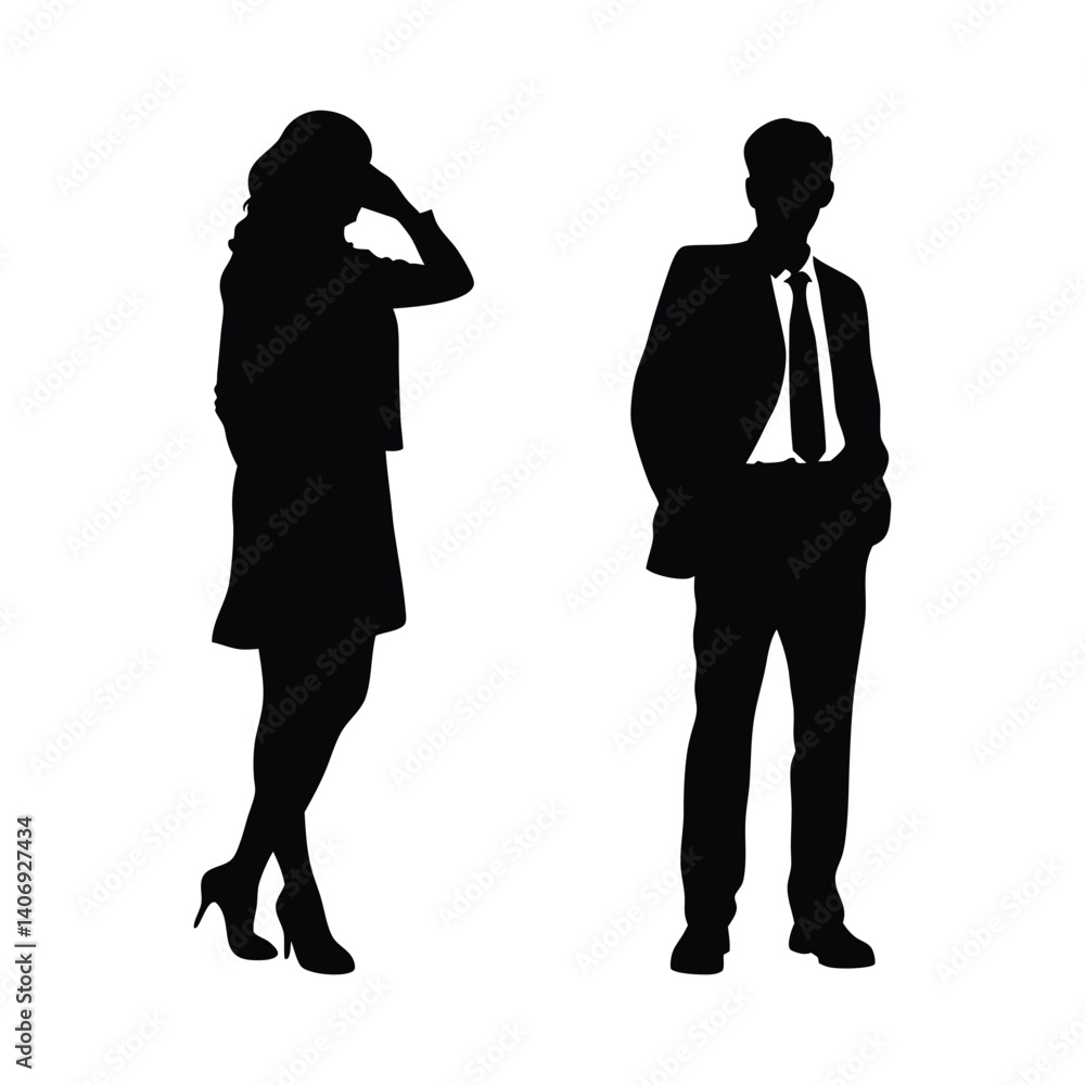 Businessman and woman vector silhouette