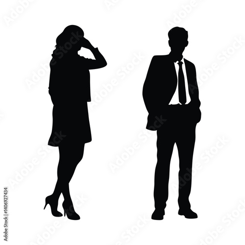 Obraz na płótnie Businessman and woman vector silhouette w salonie