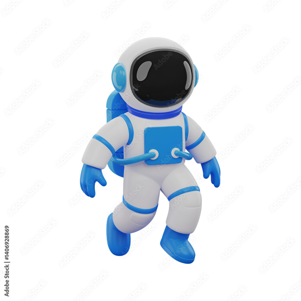 Astronaut character in white suit and blue details on an isolated background Astronaut character in white suit and blue details on an isolated background